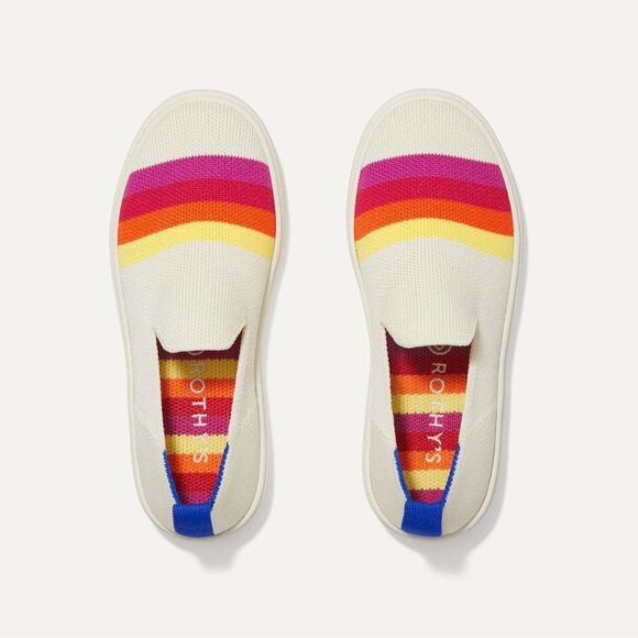 Rothy's Pink Candy Stripe white rainbow slip on sneaker shoes flats round kids 3 - Picture 1 of 12